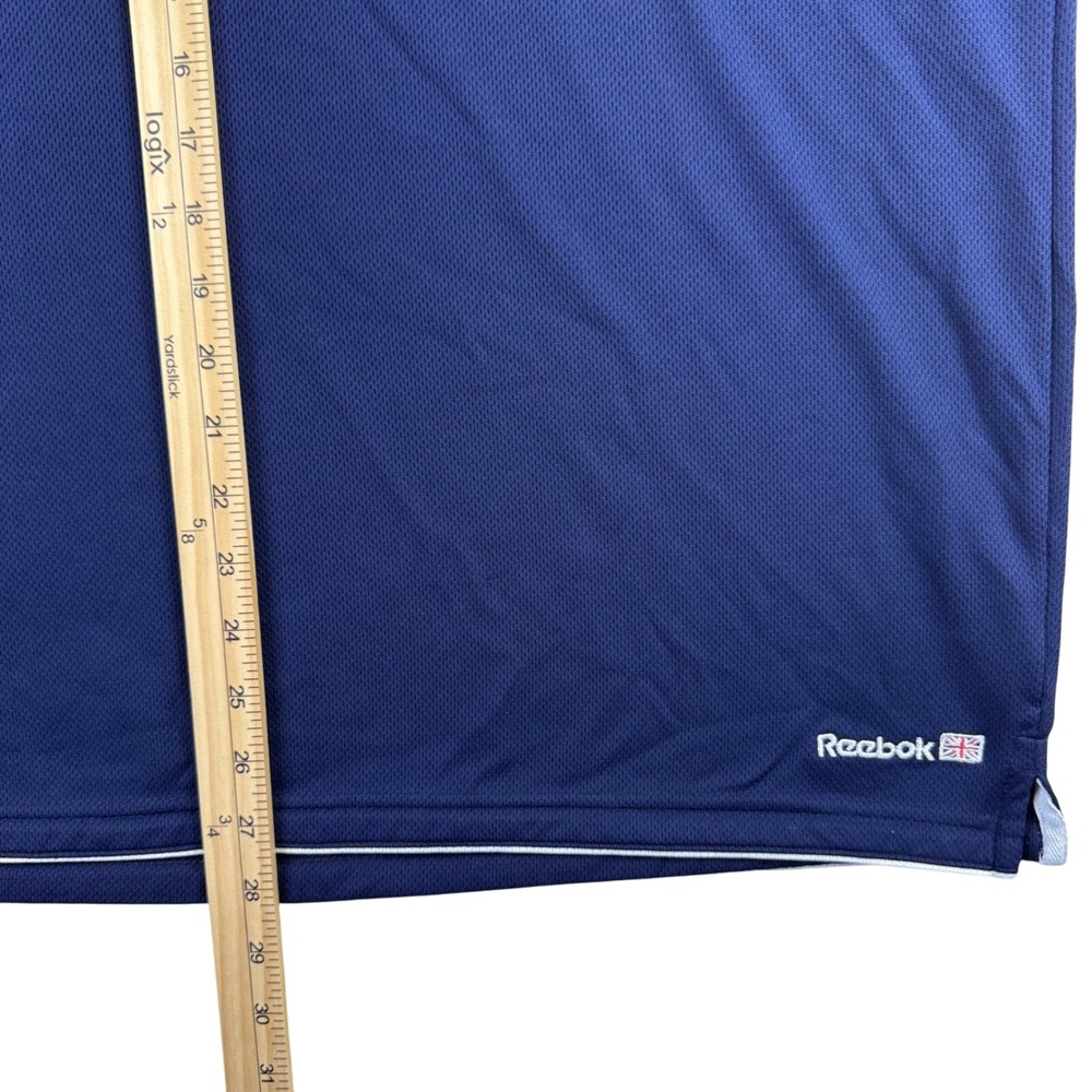 Y2K Reebok Embroidered‎ Union Jack Jersey Pullover Mens XL Blue Striped Collar - Picture 5 of 6